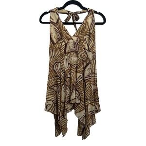 Zero Zero Women's Stripe Aztec Print Asymmetrical Halter Top Zip Size Small